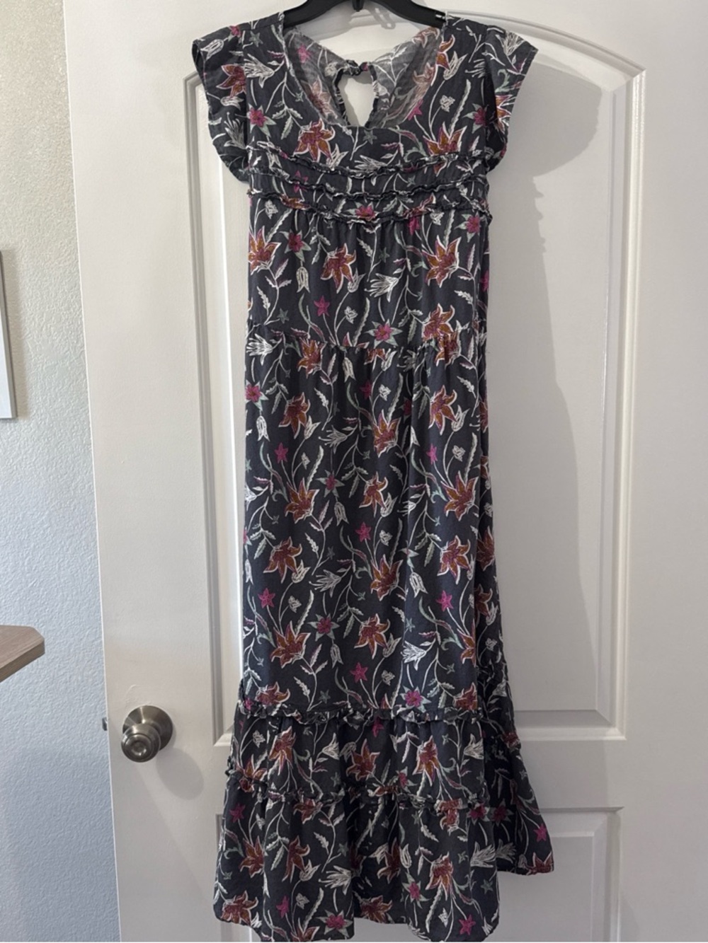 Floral Ruffle Maxi Dress in Black